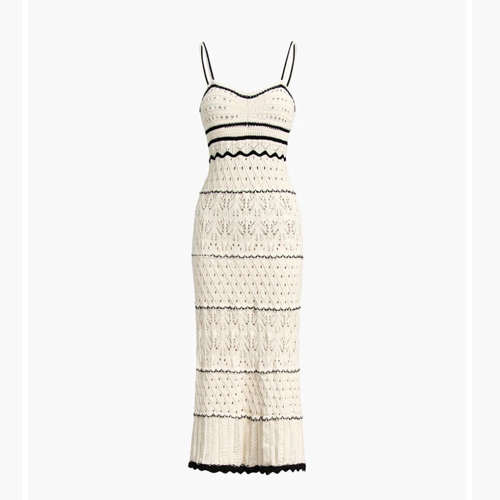Commense Paros Crochet Eyelet See Through Midi Cream Dress